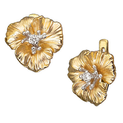 Золотые серьги в виде цветка с камнями
