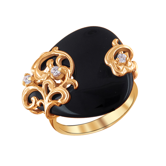 Кольцо с черным камнем женское золото